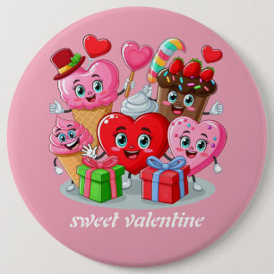 Cartoon hart & lieve vrienden Valentijnsdag Ronde Button 6,0 Cm