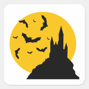 Cartoon Haunted Castle met maantjes en vleermuizen Vierkante Sticker