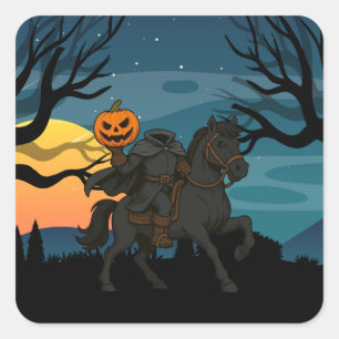 cartoon Headless Horseman Halloween / Herfst Vierkante Sticker