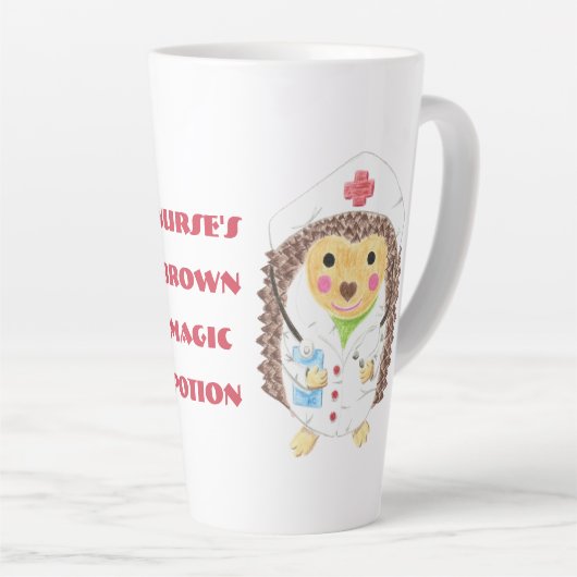 Cartoon Hedgehog Nurse Magic Potion Latte Mok (Rechterhoek)