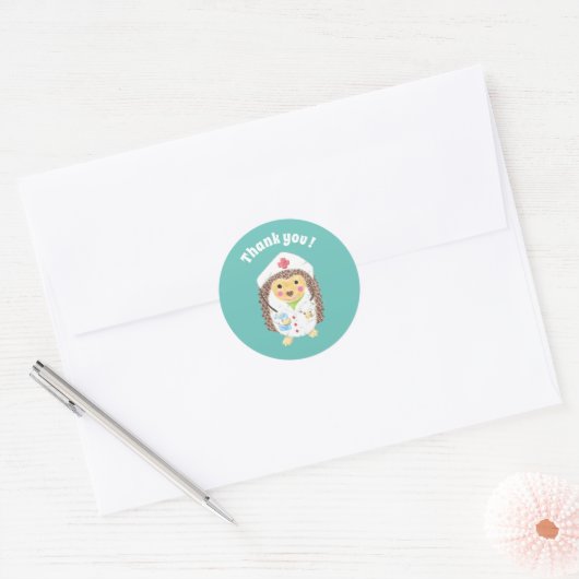 Cartoon Hedgehog Verpleegster Dank u Envelop Seal Ronde Sticker (Envelop)