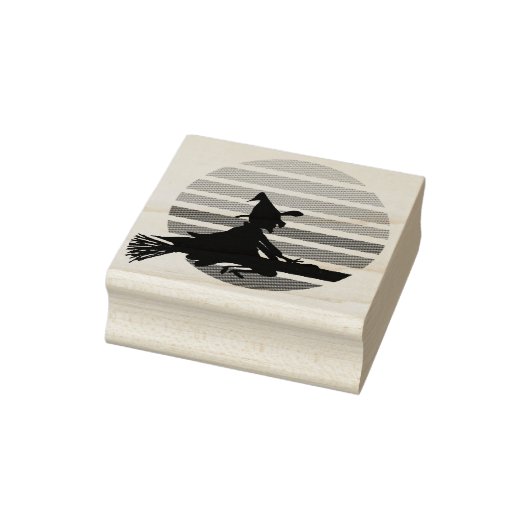 Cartoon heks die 's nachts over de maan vliegt rubberstempel (Stempel)