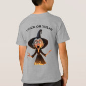 Cartoon heks "Trick or treat" T-shirt (Achterkant)