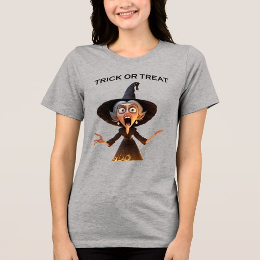 Cartoon heks "Trick or treat" Tri-Blend Shirt (Voorkant)