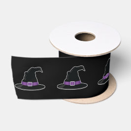 Cartoon Heksenhoeden Met Paars Op Zwart Halloween Satijnen Lint