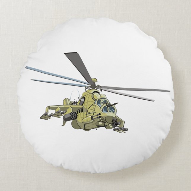Cartoon Helikopter "Hind" Rond Kussen (Voorkant)