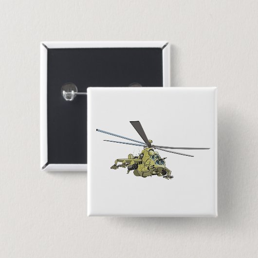 Cartoon Helikopter "Hind" Vierkante Button 5,1 Cm (Voorkant /achterkant)