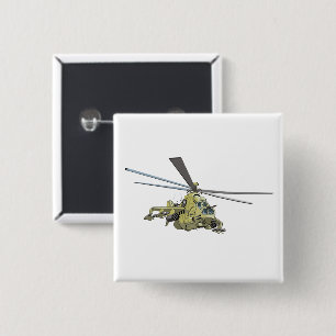 Cartoon Helikopter "Hind" Vierkante Button 5,1 Cm