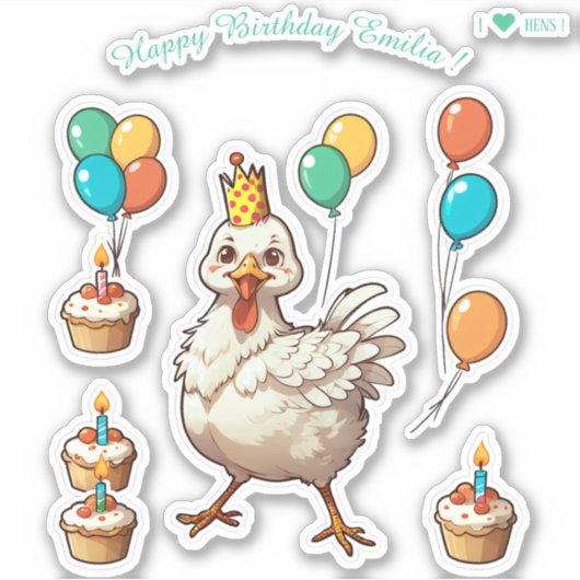 Cartoon Hen Chcken - Happy Birthday gepersonalisee Sticker (Voorkant)