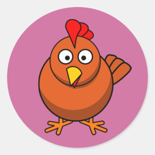 Cartoon Hen Chicken Ronde Sticker (Voorkant)