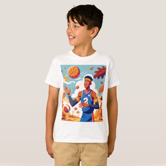 Cartoon Herfst Basketbal T-shirt (Voorkant volledig)