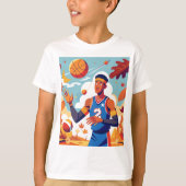 Cartoon Herfst Basketbal T-shirt (Voorkant)