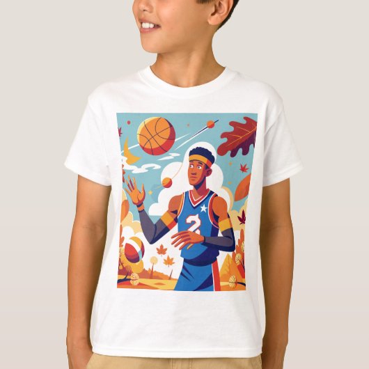 Cartoon Herfst Basketbal T-shirt (Voorkant)