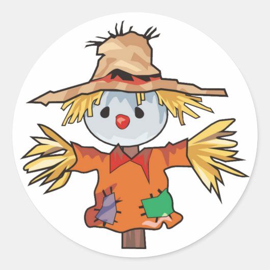 Cartoon herfst vogelverschrikker ronde sticker (Voorkant)