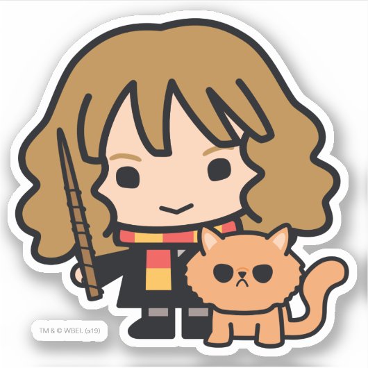 Cartoon Hermione en Crookshanks Sticker (Voorkant)