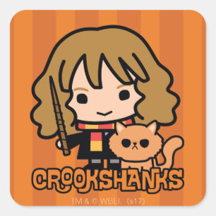 Cartoon Hermione en Crookshanks Vierkante Sticker