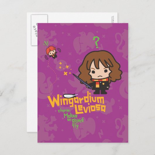 Cartoon Hermione en Ron Wingardium Leviosa Spell Briefkaart (Voorkant / Achterkant)