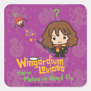 Cartoon Hermione en Ron Wingardium Leviosa Spell Vierkante Sticker