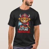 Cartoon Highland Cow Fireman Future Firefighter T-shirt (Voorkant)
