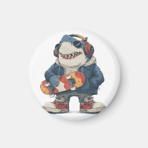 Cartoon Hip Hop Haaienpersonage met Skateboard  Magneet
