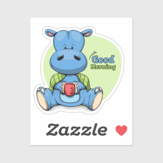Cartoon Hippo | 2"x 2"- Glanzend Transparant Sticker (Vel)