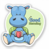 Cartoon Hippo | 2"x 2"- Glanzend Transparant Sticker (Voorkant)