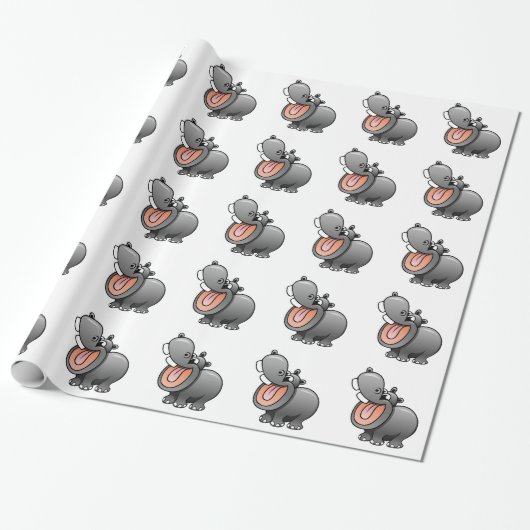 Cartoon Hippo Cadeaupapier (Uitgerold)
