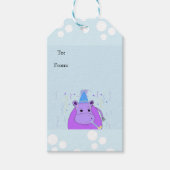Cartoon Hippo in een Pet van de Partij Cadeaulabel (Voorkant)