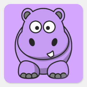 cartoon-hippo knap schattige paars vierkante sticker