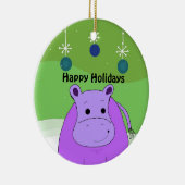 Cartoon Hippo met kerstdecoratie Keramisch Ornament (Rechts)