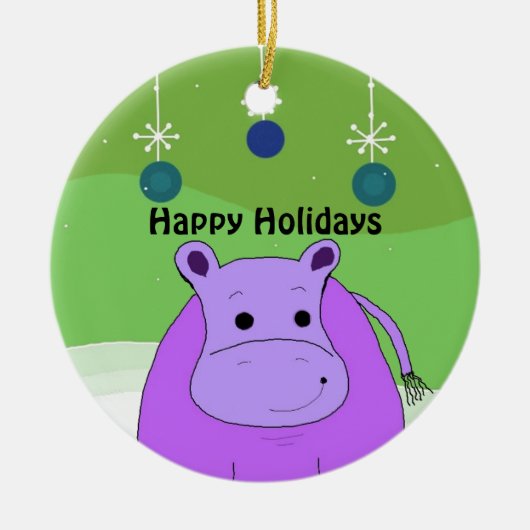 Cartoon Hippo met kerstdecoratie Keramisch Ornament (Voorkant)