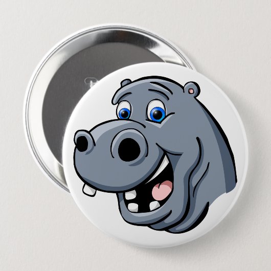 Cartoon Hippo Ronde Button 4,0 Cm (Voorkant /achterkant)