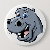 Cartoon Hippo Ronde Button 4,0 Cm (Voorkant)