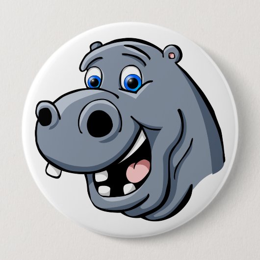 Cartoon Hippo Ronde Button 4,0 Cm (Voorkant)