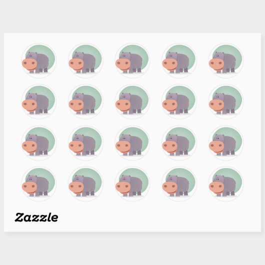 Cartoon Hippo Ronde Sticker (Vel)