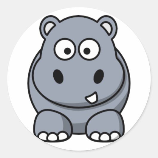 Cartoon Hippo Ronde Sticker (Voorkant)