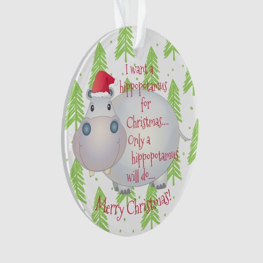 Cartoon Hippopotamus Hippo Kerstmis Ornament (voorkant)