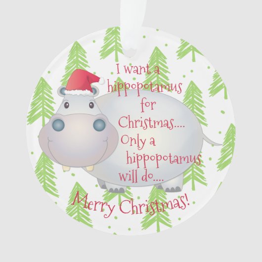 Cartoon Hippopotamus Hippo Kerstmis Ornament (voorkant)
