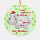 Cartoon Hippopotamus kerstornament Keramisch Ornament (Voorkant)