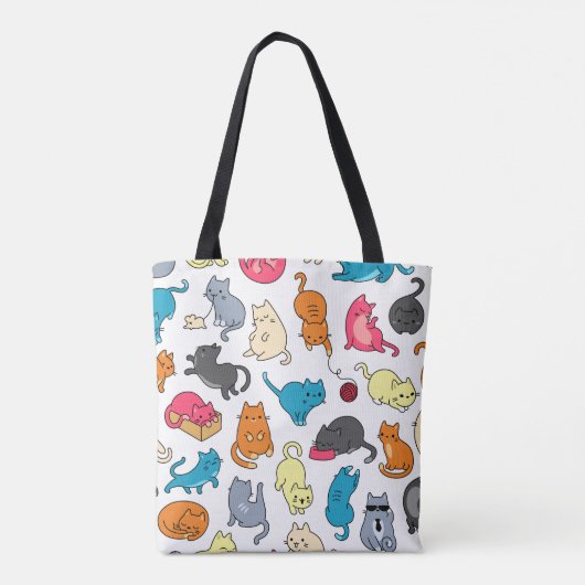 Cartoon Hipster Cats Canvas tas (Achterkant)