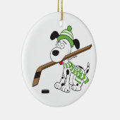 Cartoon Hockey Dog Green Scarf Kerstdecor Keramisch Ornament (Rechts)
