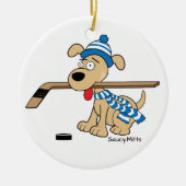 Cartoon Hockey Dog kerstversiering Keramisch Ornament (Voorkant)