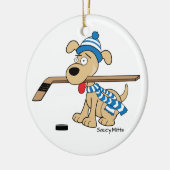 Cartoon Hockey Dog kerstversiering Keramisch Ornament (Links)