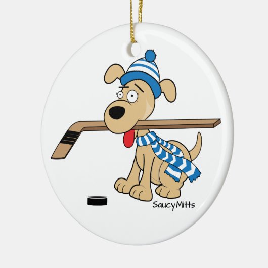 Cartoon Hockey Dog kerstversiering Keramisch Ornament (Links)