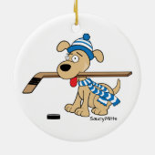 Cartoon Hockey Dog kerstversiering Keramisch Ornament (Achterkant)