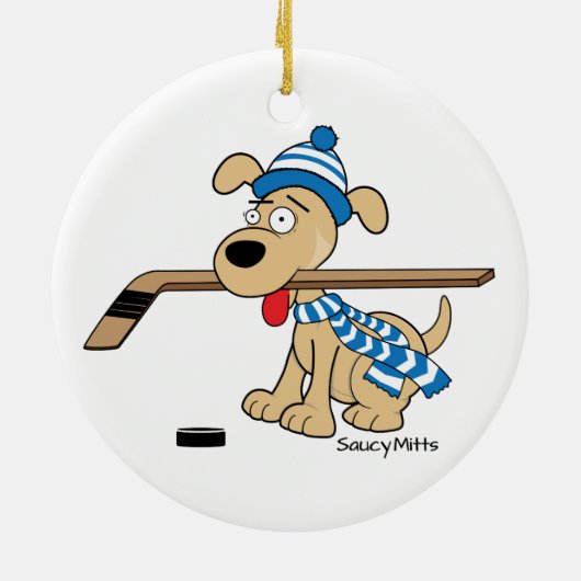 Cartoon Hockey Dog kerstversiering Keramisch Ornament (Achterkant)