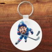 Cartoon Hockey Player Skating with Intense Express Sleutelhanger (Voorkant)