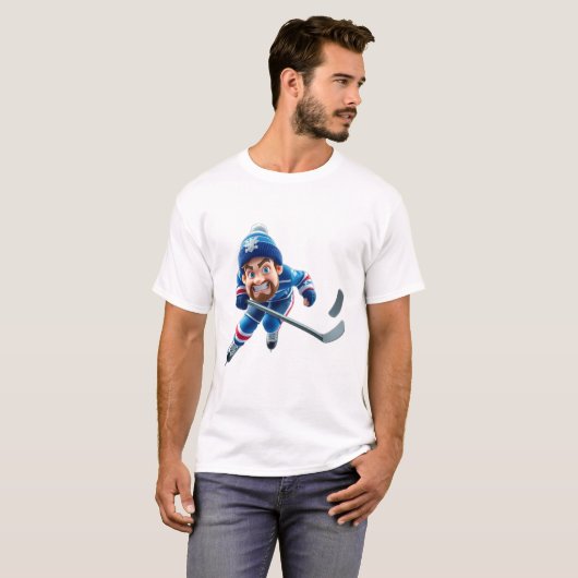 Cartoon Hockey Player Skating with Intense Express T-shirt (Voorkant volledig)