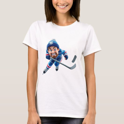 Cartoon Hockey Player Skating with Intense Express T-shirt (Voorkant)