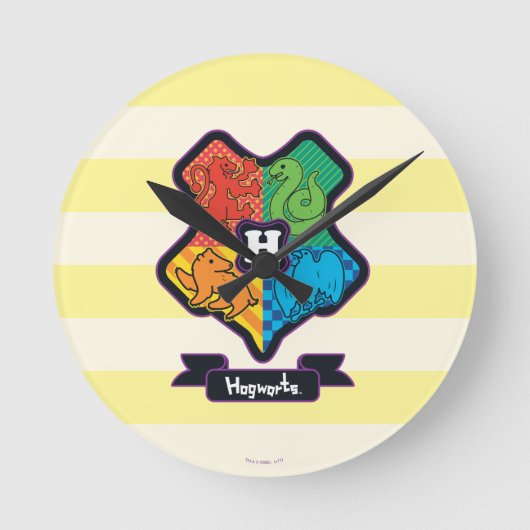Cartoon Hogwarts Crest Ronde Klok (Voorkant)